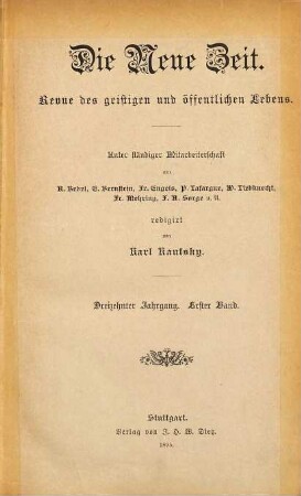 Die neue Zeit : Wochenschrift der Deutschen Sozialdemokratie. 13. 1895, Bd. 1