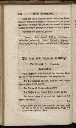 Die sechs und vierzigste Gattung. Die Drossel. Turdus.
