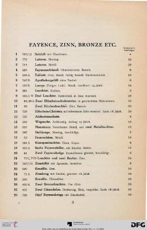 Fayence, Zinn, Bronze (Nr. 1-50)