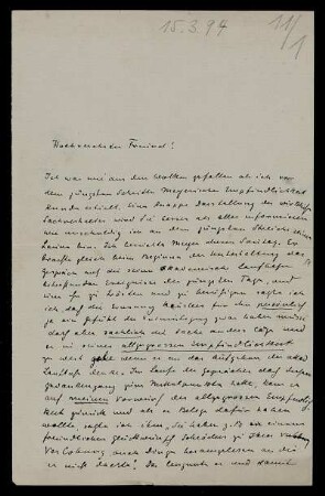Nr. 11: Brief von Max von Waldberg an Edward Schröder, Berlin, 15.3.1894