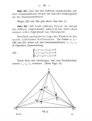 Dreifach Perspektive Lage der Punkte in der ternär cyklischen Kollineation