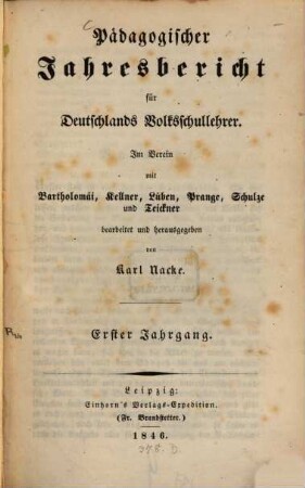 Pädagogischer Jahresbericht : von .... 1. 1846