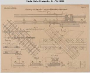 Kreuzung einer Hauptbahn mit einer Kleinbahn in Schienenhöhe für Kreuzungswinkel unter 65°, beide regelspurig