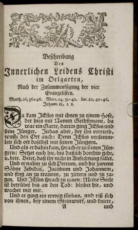 Beschreibung Des Innerlichen Leidens Christi im Oelgarten, ...