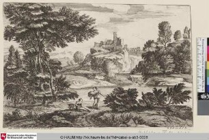 [Flusslandschaft mit zwei Frauen vor einer Burgruine; Two Women by the Waterside; Les deux femmes au bord de l'eau]