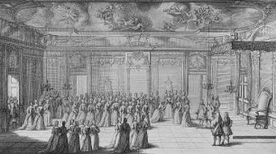 Vermählung des Kurprinzen mit Maria Josepha : Dresden. Residenzschloss, Thronsaal August des Starken. Anläßlich der Vermählung des Kurprinzen mit Maria Josefa von Österreich 1719. Westflügel, Ansicht des Audienzgemaches, Stich, nach 1719
