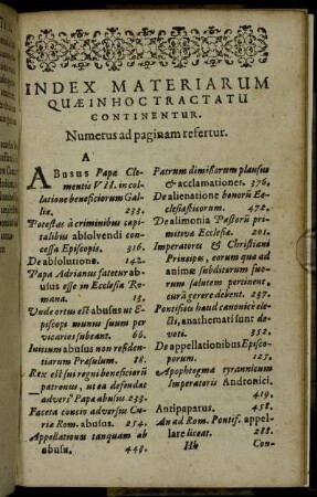 Index Materiarum Quæinhoctractatu Continentur.