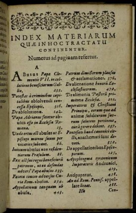 Index Materiarum Quæinhoctractatu Continentur.