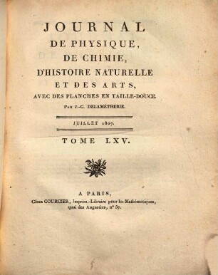Journal de physique, de chimie et d'histoire naturelle, 65. 1807 = [T. 22]