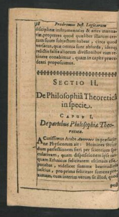 Sectio II. De Philosophia Theoretica in specie.