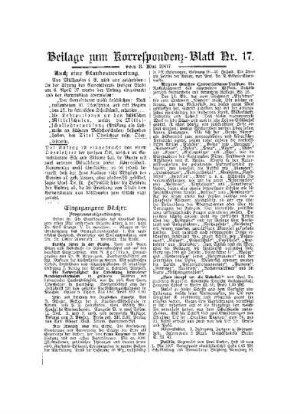 Eingegangene Bücher : Beilage zum Korrespondenz-Blatt 17