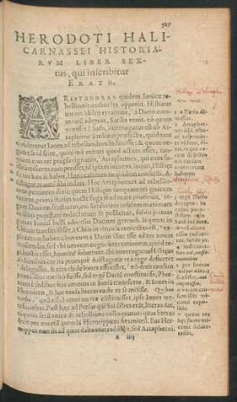 Herodoti Halicarnassei Historiarum Liber Sextus, qui inscribitur Erato.