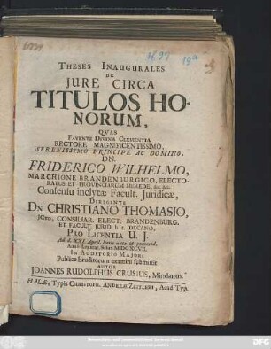 Theses Inaugurales De Iure Circa Titulos Honorum