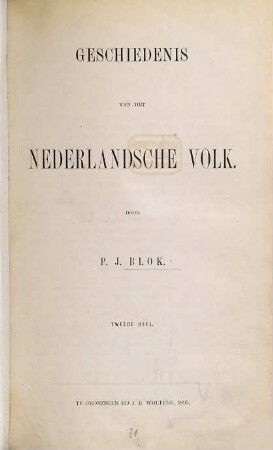Geschiedenis van het Nederlandsche Volk, Tweede Deel
