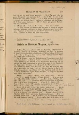 Hermann Wagner; Briefe an Rudolph Wagner [...] [Cod. Ms. R. Wagner I - Cod. Ms. R. Wagner XIV]