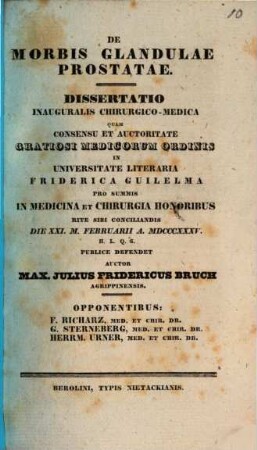 De morbis glandulae prostatae : Diss. inaug. chir. med.
