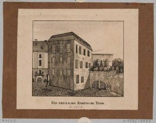Das Rampische Tor (bei Rampische Gasse, in Höhe des Kurländer Palais) bis 1818, Blatt Teil der Chronik, Grimmerschen Buchhandlung Dresden 1835