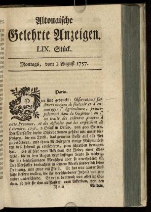 LIX. Stück. Montags, vom 1 August 1757