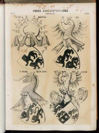 Taf. 14. Hohenlohe Stam. Wappen. 1380. H Brauneck 1390. Hohenlohe C. 1450