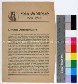 Programmatische Flugschrift der Fichte-Gesellschaft von 1914 mit angefügter Beitrittserklärung