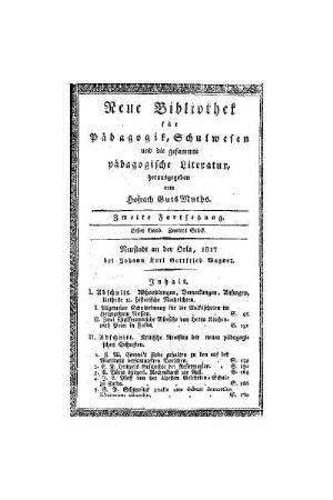 Inhalt : [erster Band, zweites Stück]