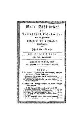 Inhalt : [erster Band, zweites Stück]