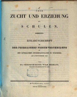 Über Zucht und Erziehung in Schulen