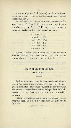 Sur un théorème de Chasles.