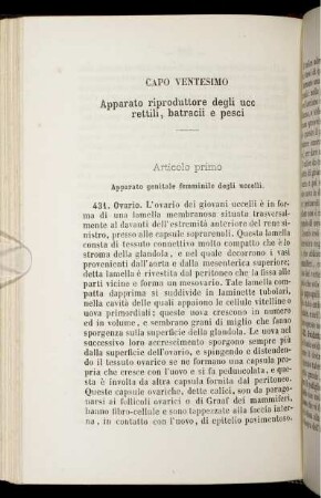 Capo Ventesimo. Apparato riproduttore degli ucc rettili, batracii e pesci