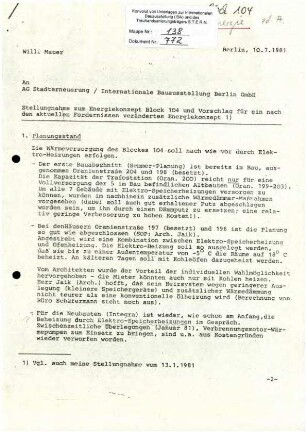 Stellungnahme: Energiekonzept Block 104