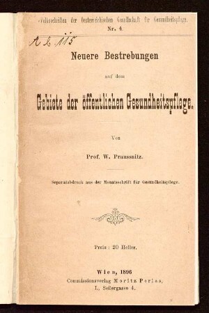 Neuere Bestrebungen auf dem Gebiete der öffentlichen Gesundheitspflege