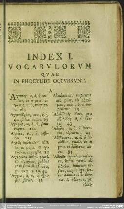 Index I. Vocabulorum Quae In Phocylide Occurunt