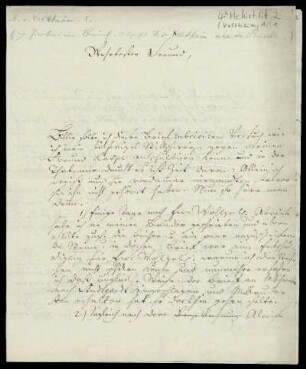 Brief von August Ferdinand von Veltheim an Rudolf Erich Raspe