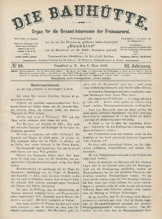 No 10. Frankfurt a. M., den 8. März 1919. 62. Jahrgang.
