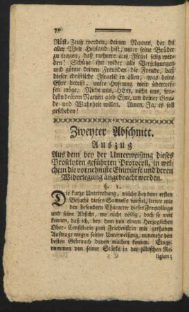 Zweyter Abschnitt. Auszug Aus dem bey der Unterweisung dieses Proselyten geführten Protocoll, ...