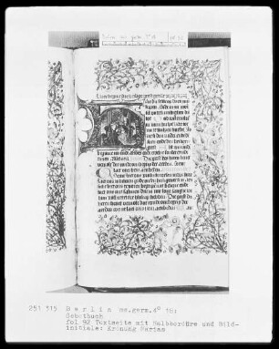 Gebetbuch — Initiale H (ere du), darin Krönung Mariens, Folio 92recto
