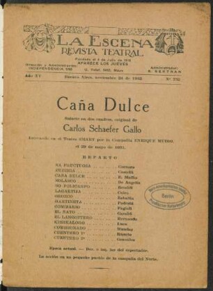 Caña dulce : sainete en dos cuadros