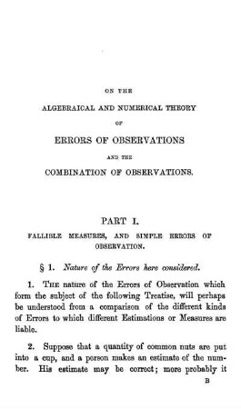 Part I. Fallible measures, and simple errors of observations.