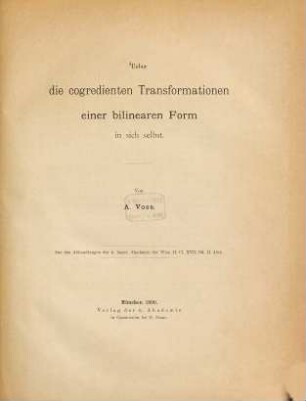 Über die cogredienten Transformationen einer bilinearen Form in sich selbst