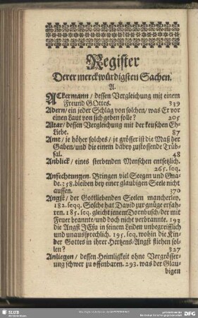 Register Derer merckwürdigsten Sachen
