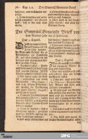 Der Smyrnis. Gemeinde Brieff von dem Marter-Tode des H. Polycarpi.