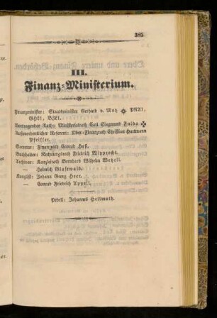 III. Finanz=Ministerium.