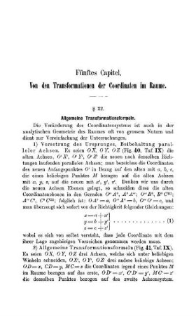Fünftes Capitel. Von den Transformationen der Coordinaten im Raume.