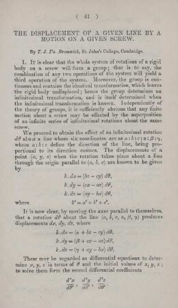 The displacement of a given line by a motion on a screw.