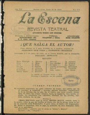 ¡Que salga el autor! : pieza cómica en 1 acto, dividido en 4 cuadros