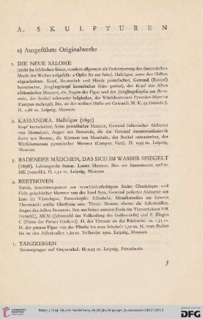 a) ausgeführte Originalwerke (Nr. 1-19)