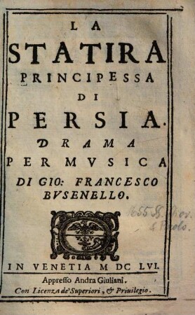 La Statira : principessa di Persia