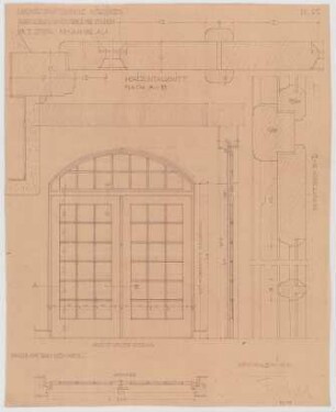 Fischer, Theodor; Nördlingen; Landwirtschaftsschule - Abschluss zwischen Gang u. Veranda im 1. OG (Grundriss, Ansicht, Schnitte)