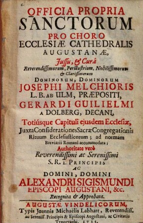 Officia propria sanctorum : pro choro ecclesiae cathedralis Augustanae ...