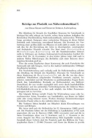 Beiträge zur Floristik von Südwestdeutschland I.
